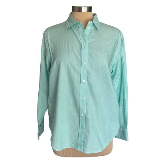 Everlane The Silky Cotton Relaxed Shirt Mint Green White Stripe Womens Sz 10 NWT - Picture 2 of 9
